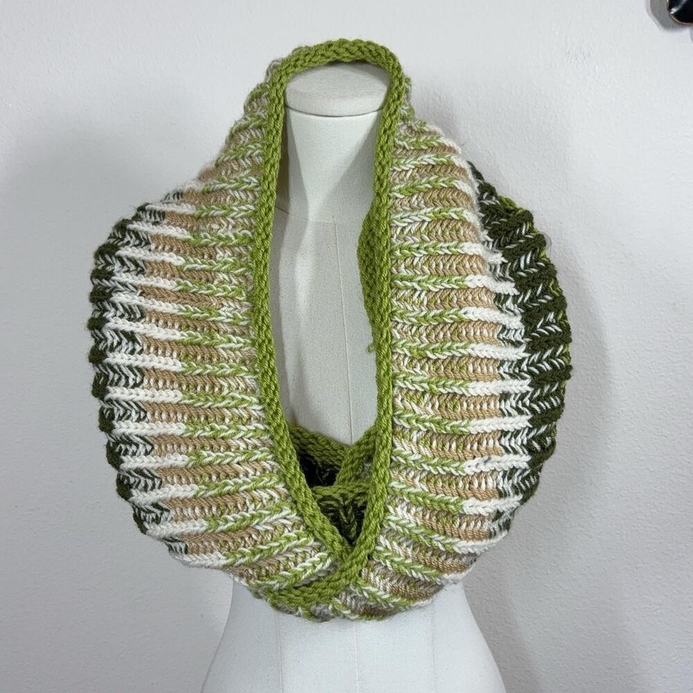 Anthropologie Žene Bosnia Scarf Womens Green Striped Knit Infinity Wool Handmade